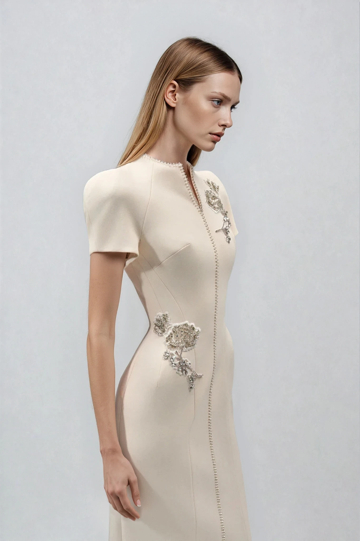 lesley Embroidered Floral Qipao Maxi Dress