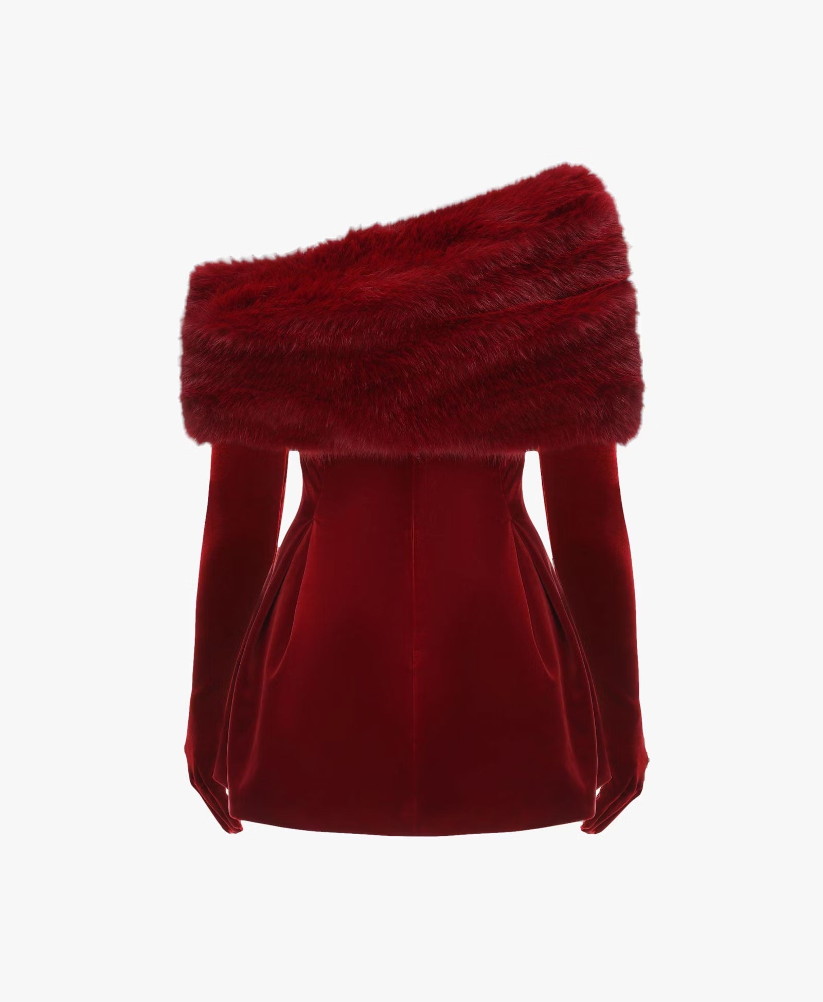 meredith  long sleeve fur Velvet mini Dress in red