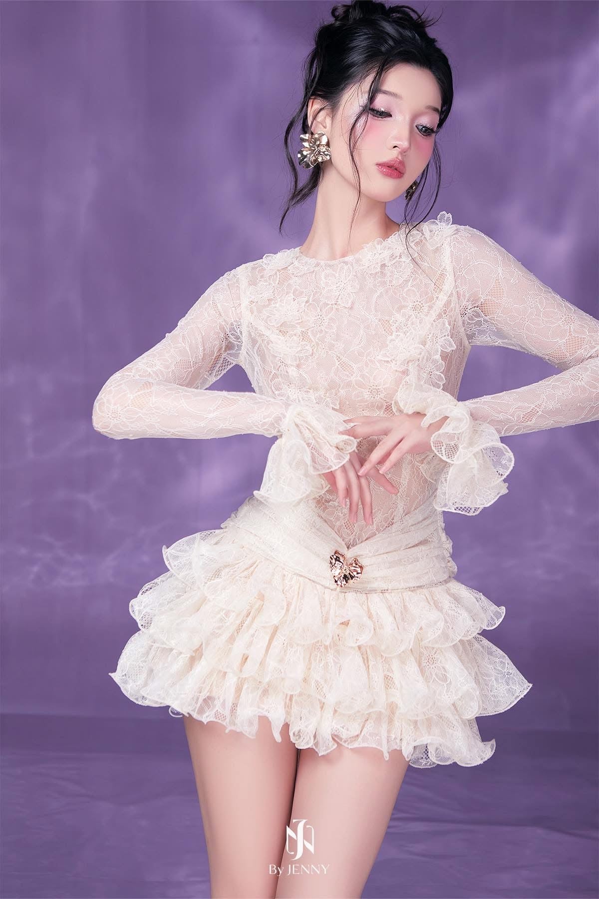 victoria white lace embroidery ruched trim mini dress