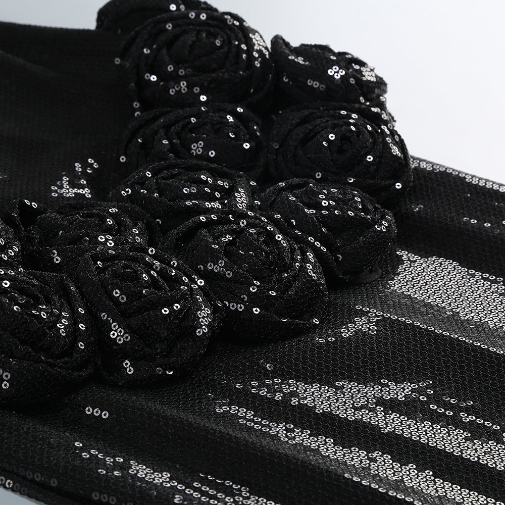 vivien off-shoulder sequin prom maxi dress in black