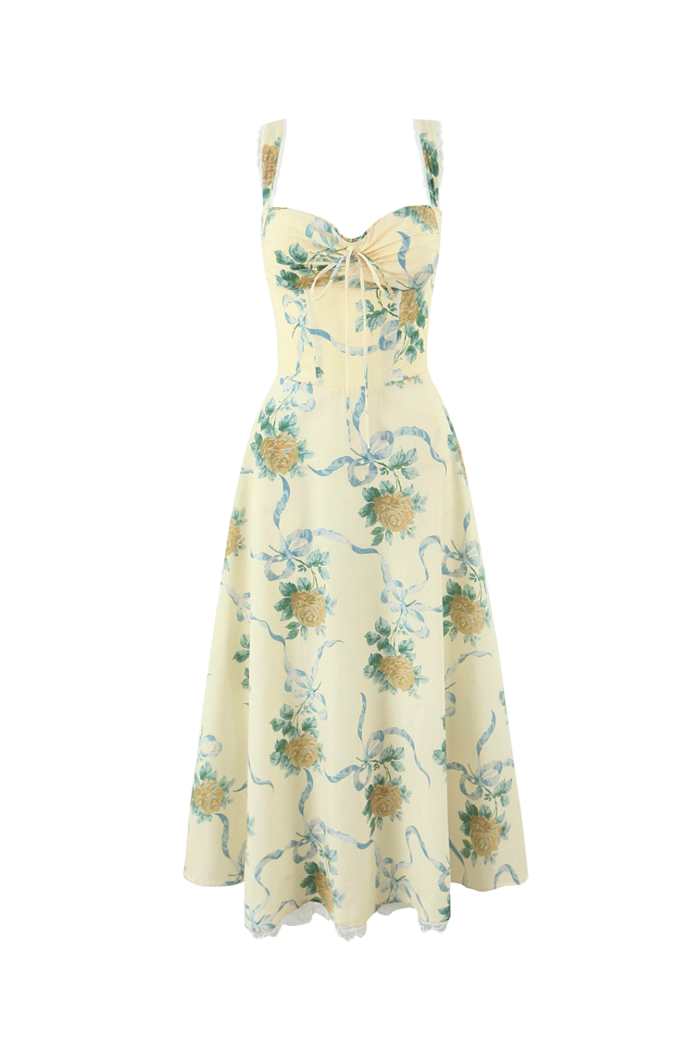 Shop  yellow dress - Perfect for special occasions | daphne Floral Print Sweetheart Midi Dress in yellow