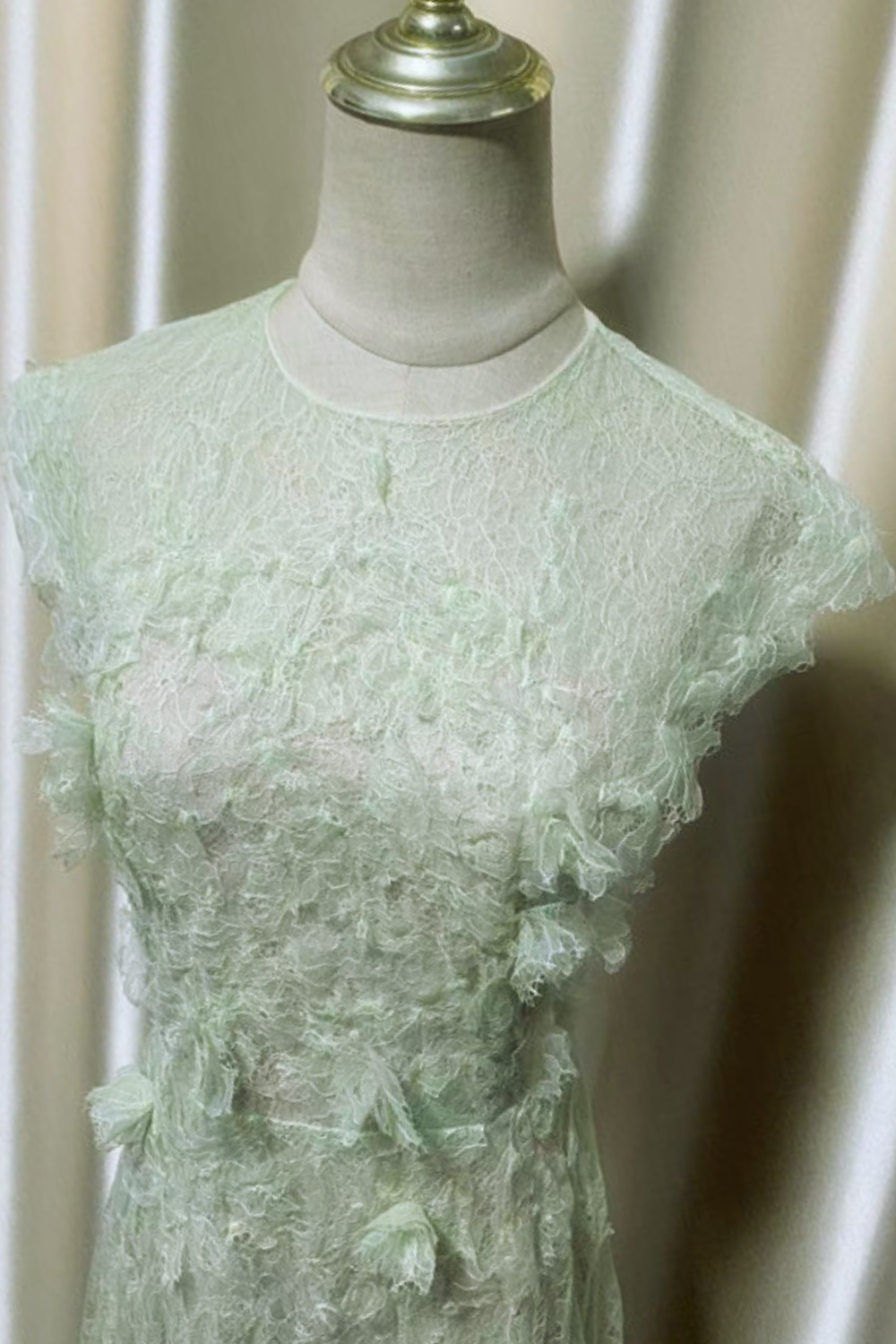 yedda green Lace Flower embellished maxi Dress