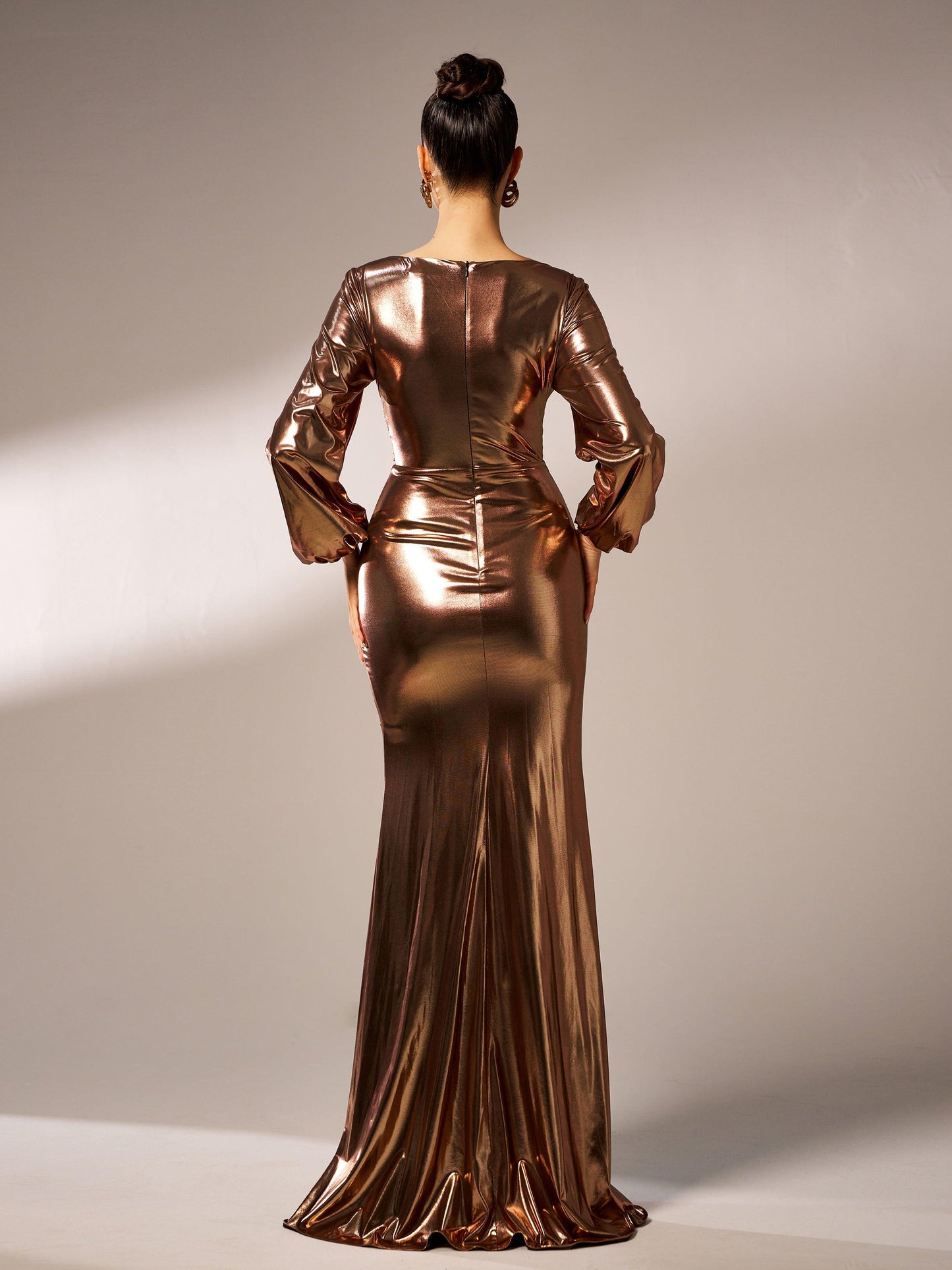 Wrap Long Sleeve Metallic Prom Dress - Stylish beautiful dress for special occasions | Buy Online
