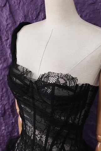 zenobia Lace Corset One Shoulder Midi Dress - Black