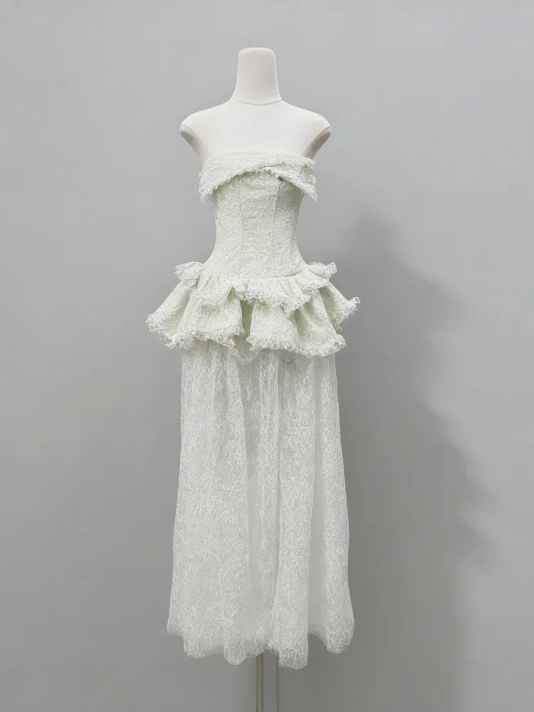 eartha fitted lace-paneled Strapless maxi dress in green