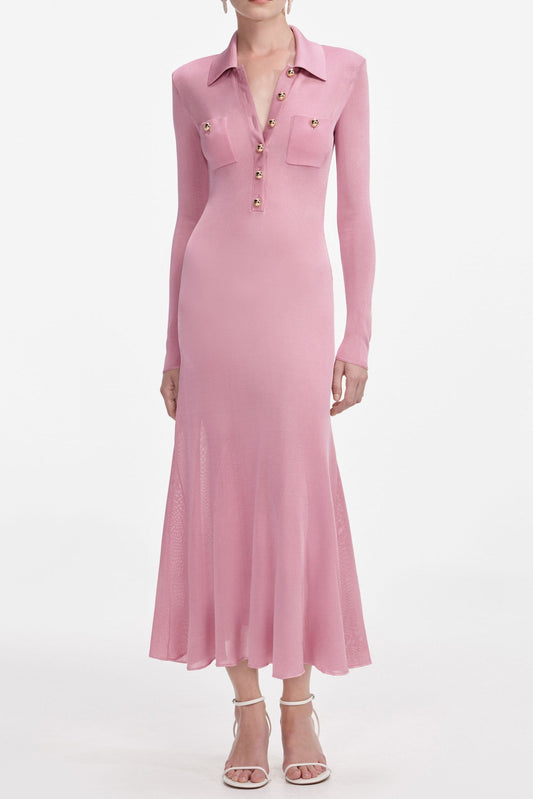 Ellalabel dominic Pink Viscose Knit Midi Dress - Crafted from Soft-touch Fine Knit- Best for Cocktail Parties and Night Out.