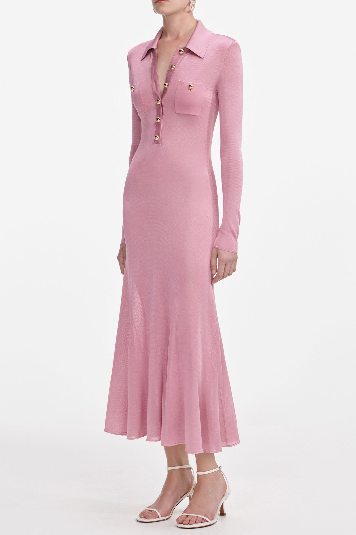 Stylish pink dress | dominic Pink Viscose Knit Midi Dress - Ideal for special occasions