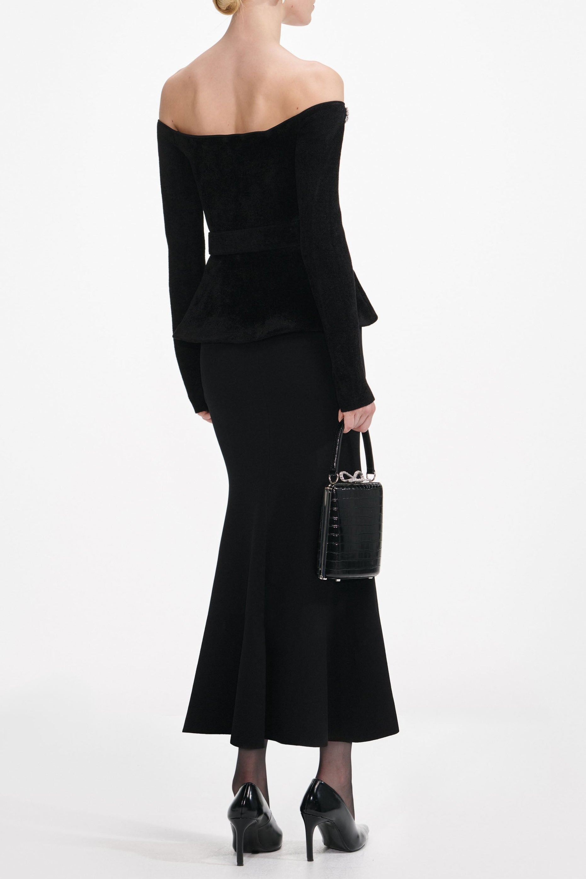 Quinn Black Chenille Knit Crystal Trim Midi Dress