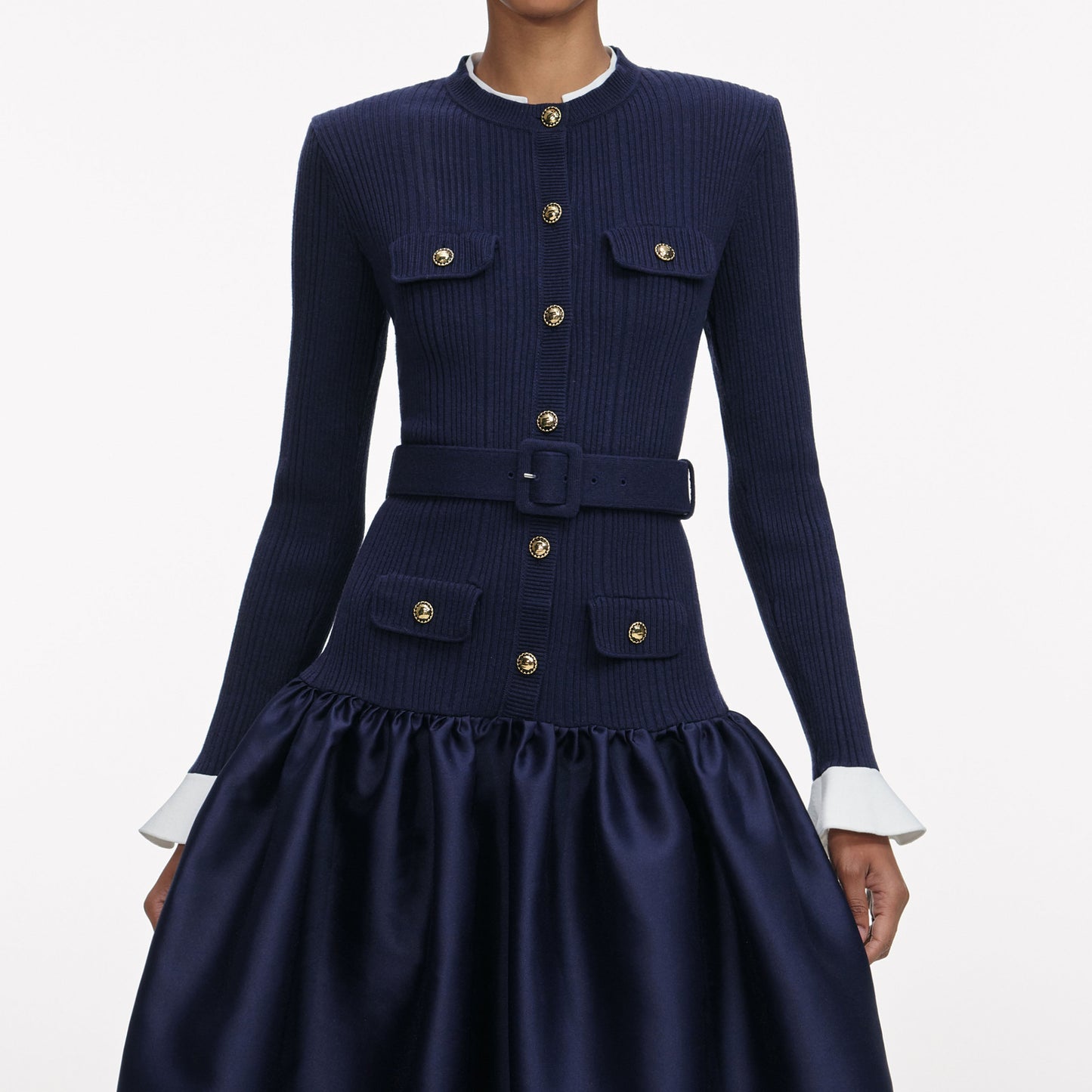 Shop  beautiful dress - Perfect for special occasions | Natalie Navy Knit Taffeta Midi Dress
