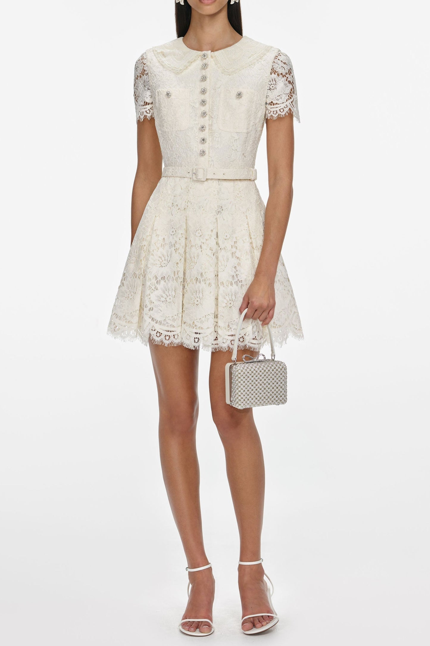 quintina Cream Floral Lace Mini Dress - Stylish beautiful dress for special occasions | Buy Online