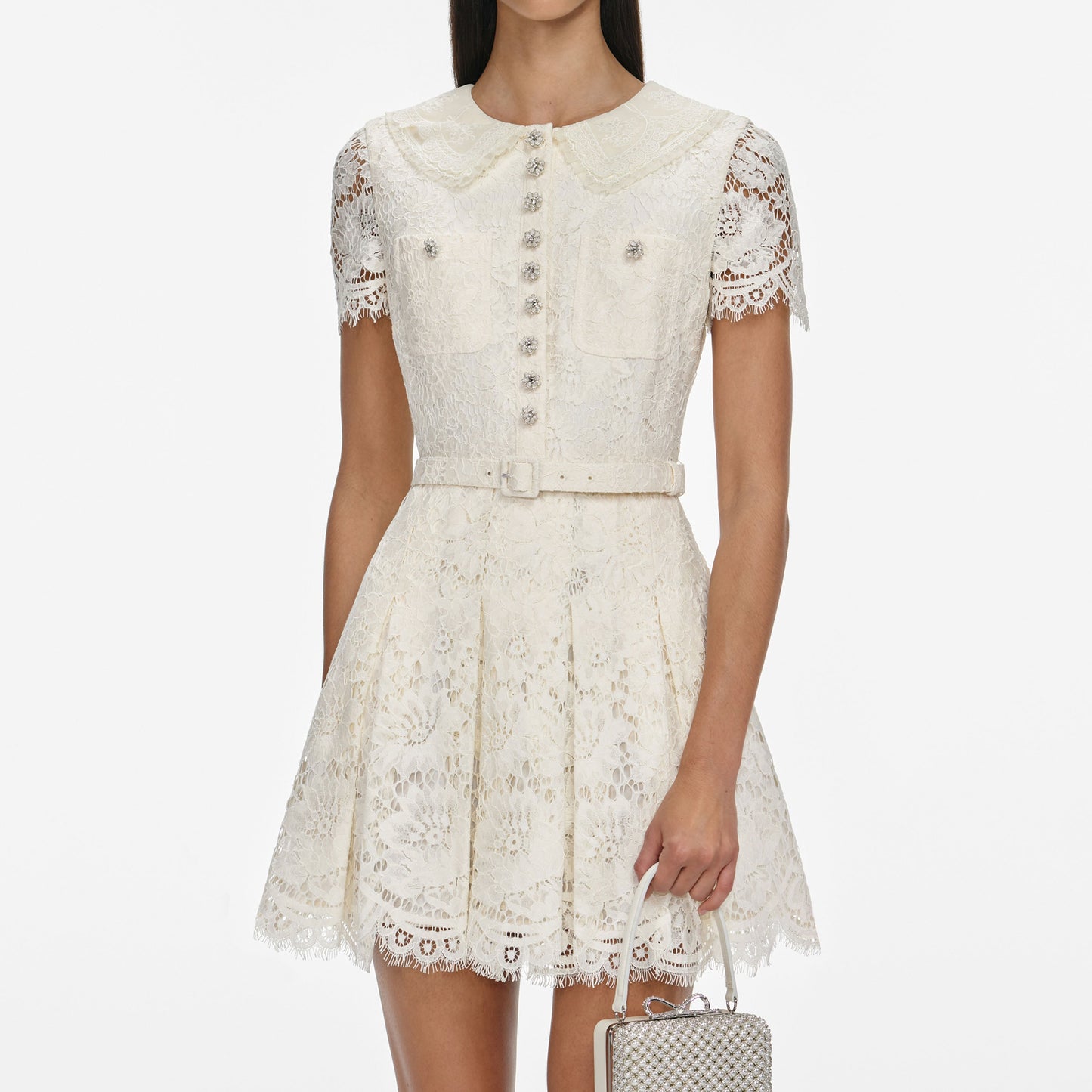 Stylish beautiful dress | quintina Cream Floral Lace Mini Dress - Ideal for special occasions
