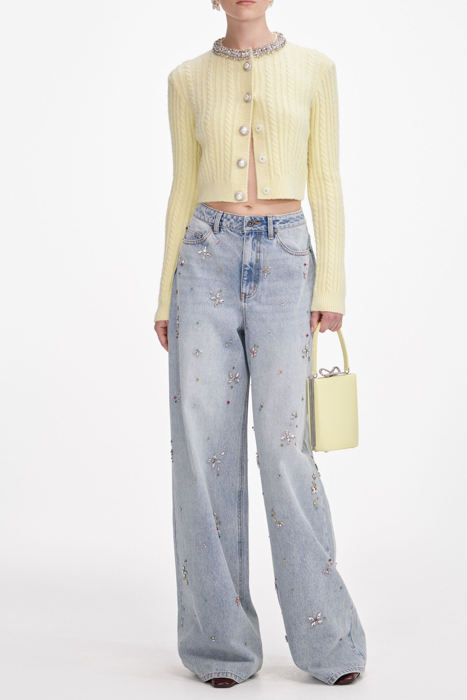 virginia Yellow rhinestones embellished Alpaca Cardigan