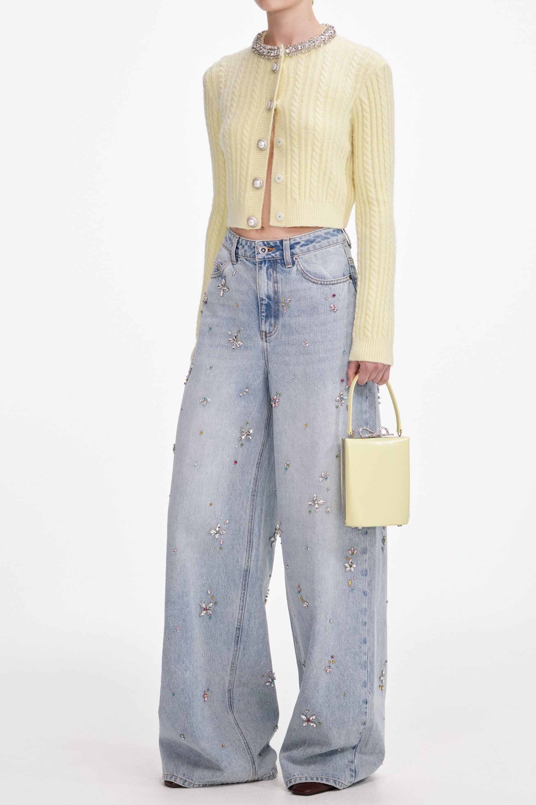 virginia Yellow rhinestones embellished Alpaca Cardigan