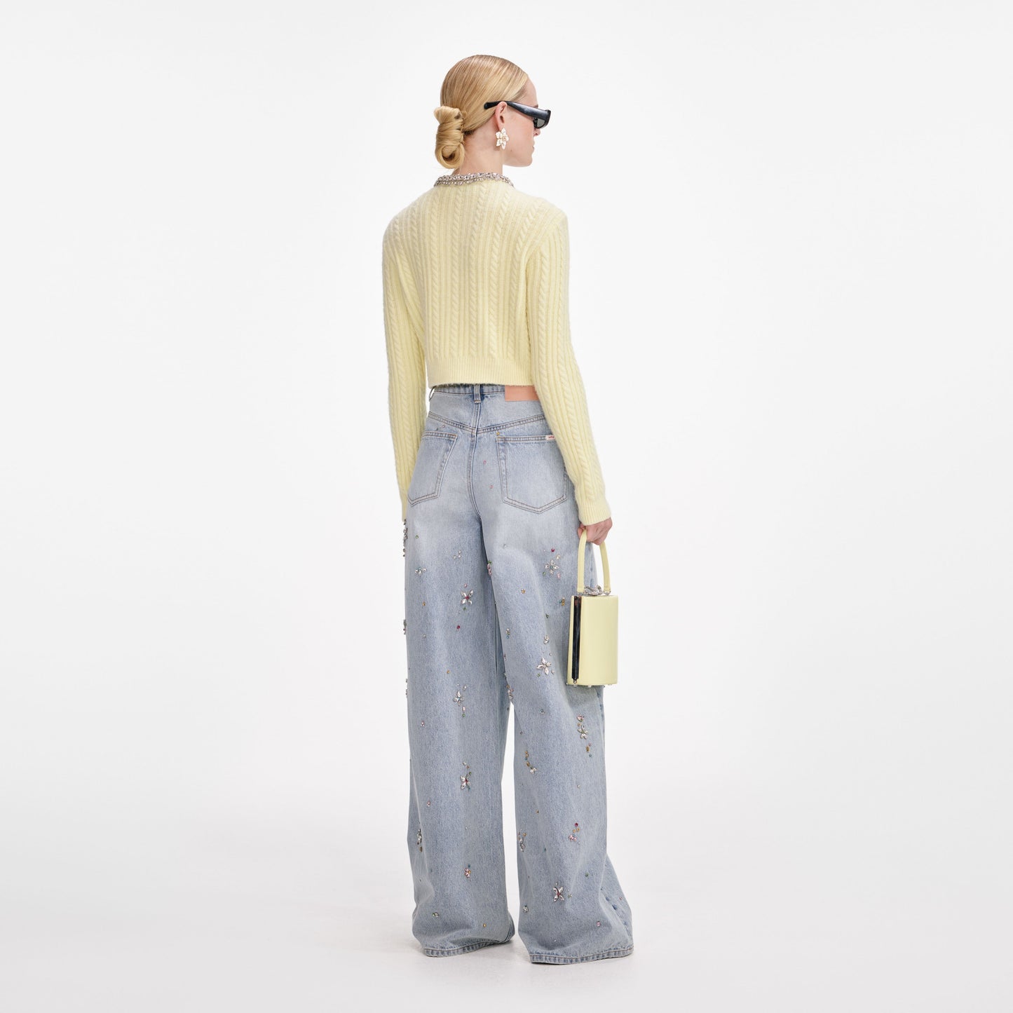 virginia Yellow rhinestones embellished Alpaca Cardigan