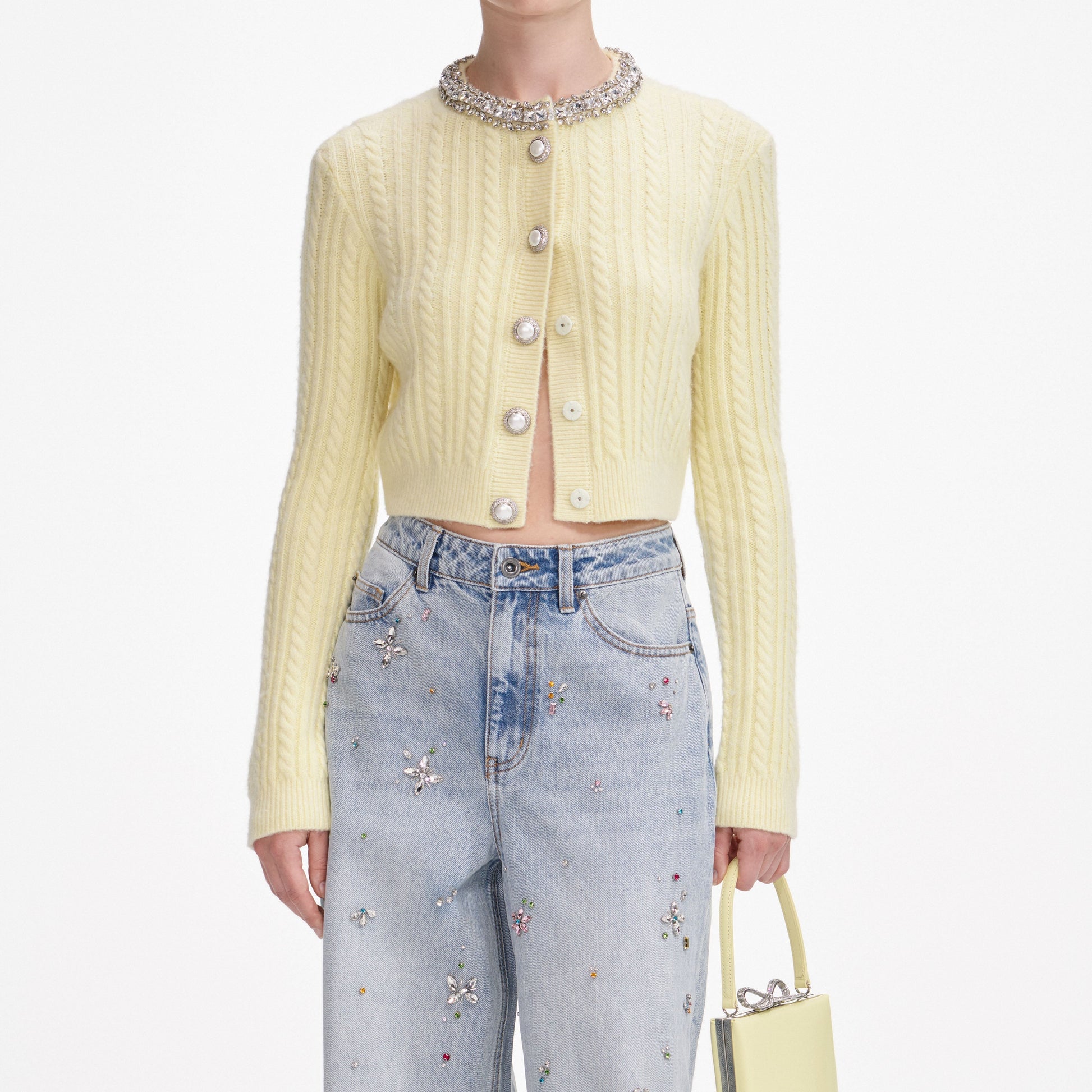 virginia Yellow rhinestones embellished Alpaca Cardigan