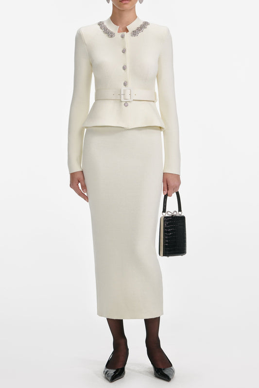 Ellalabel harriet Cream Wool Peplum Knit Midi Dress - Crafted from Soft-touch Fine Knit- Perfect for Garden Parties and Resort Wear.