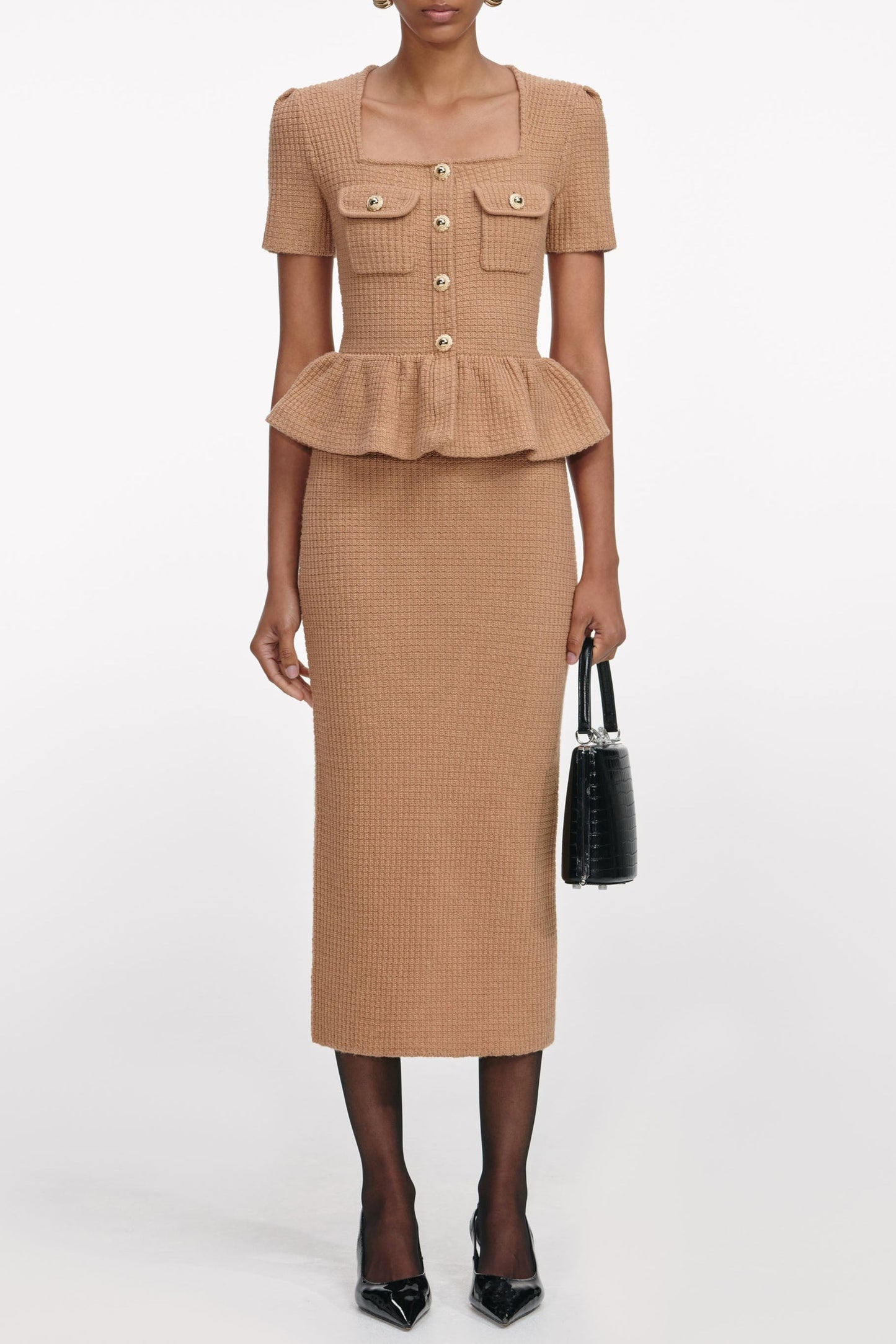 Shop  beautiful dress - Perfect for special occasions | natalie Camel Peplum Knit Midi Dress