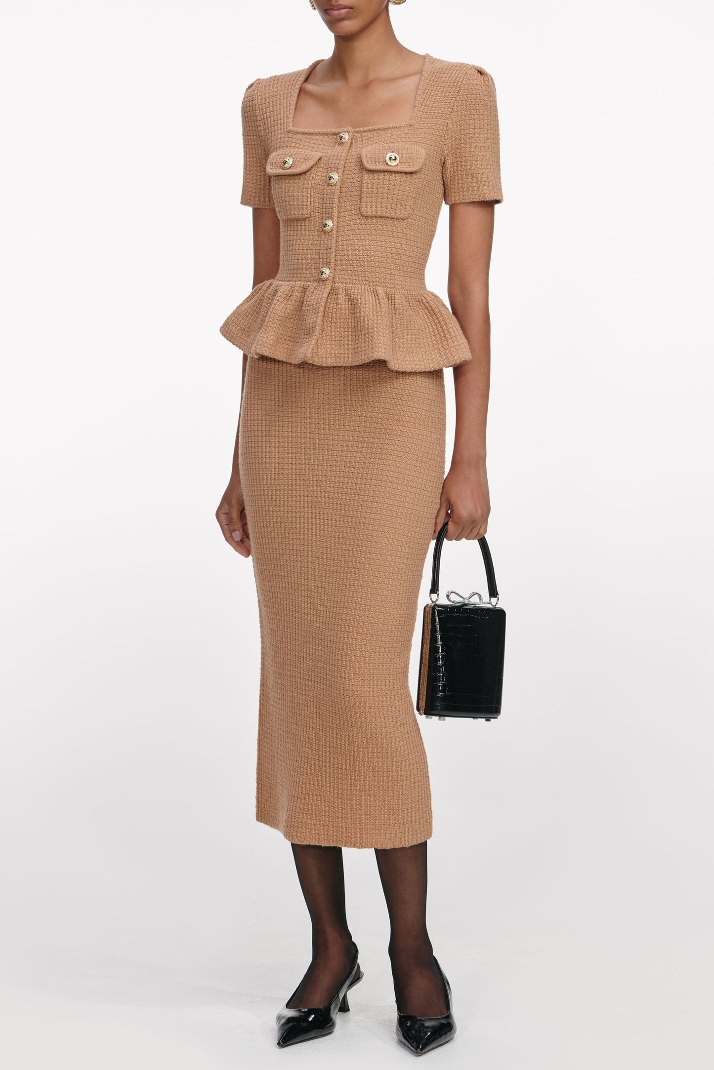 Stylish beautiful dress | natalie Camel Peplum Knit Midi Dress - Ideal for special occasions