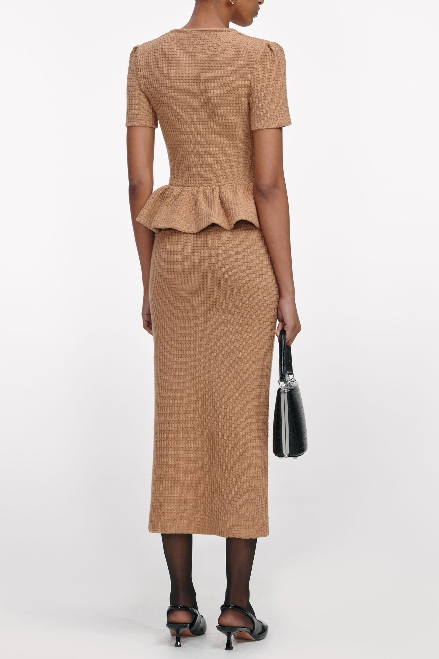 Stylish beautiful dress | natalie Camel Peplum Knit Midi Dress - Ideal for special occasions