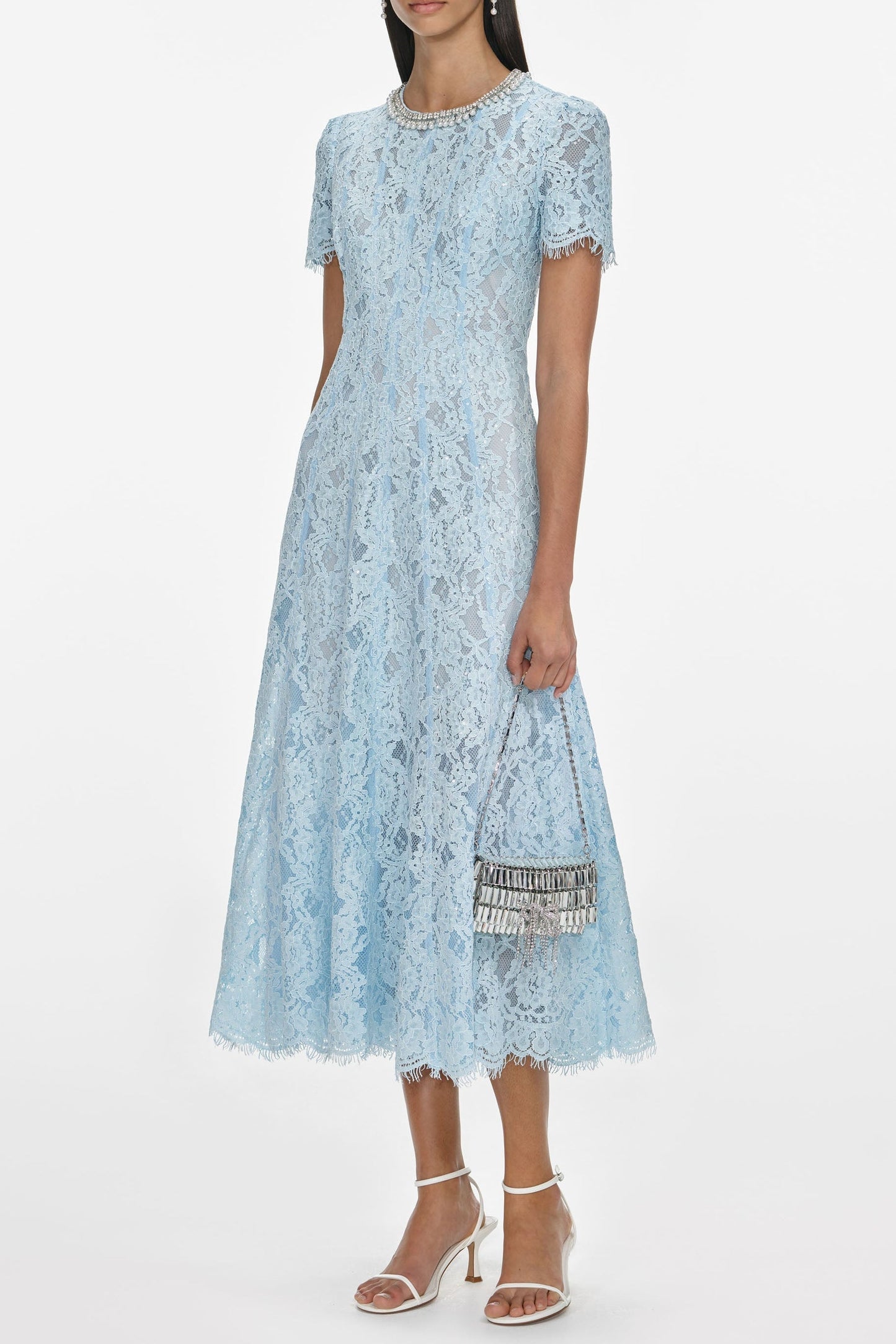 Shop  blue dress - Perfect for special occasions | valerie Blue Lace Embellished Midi Dress