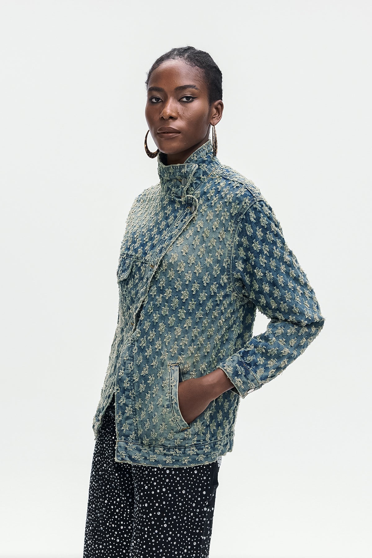 kristin Deconstruct Asymmetric Torn Denim Jacket