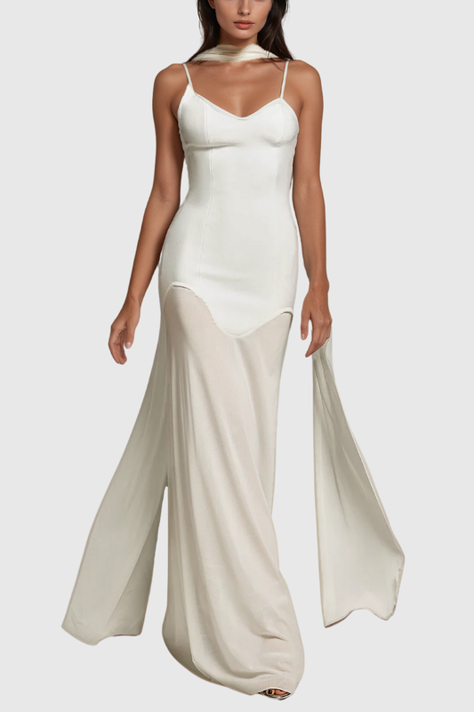 Ellalabel Afzal Halter Neck Mesh Bandage Maxi Dress - Crafted from High-quality Fabrication- Ideal for Wedding Guest and Formal Galas.