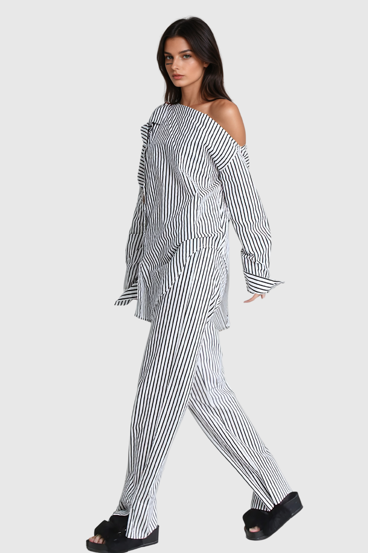 Agostino One Shouder Cutout Stripe Pants Set - Stylish beautiful dress for special occasions | Buy Online