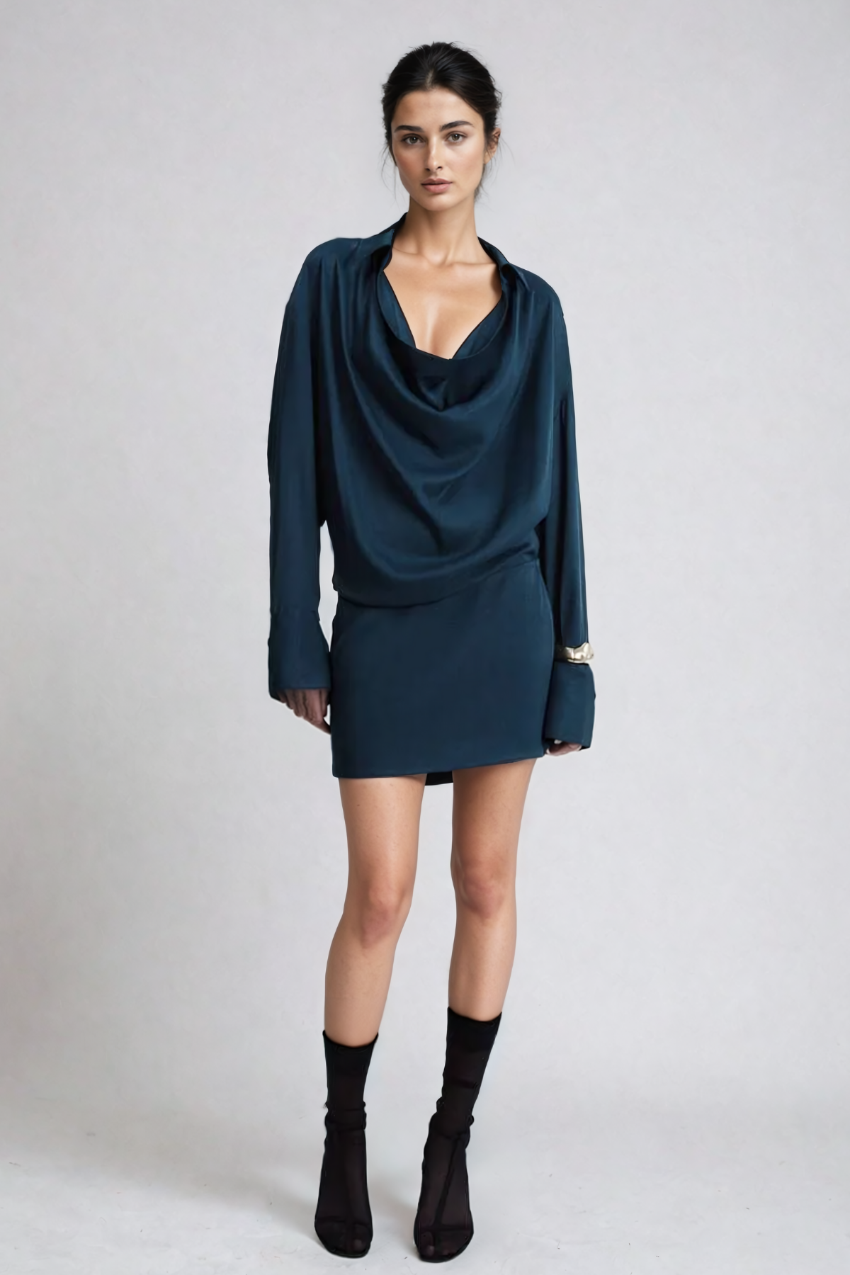 Aguirre Cowl Neck Satin Shirt Mini Dress - Stylish beautiful dress for special occasions | Buy Online