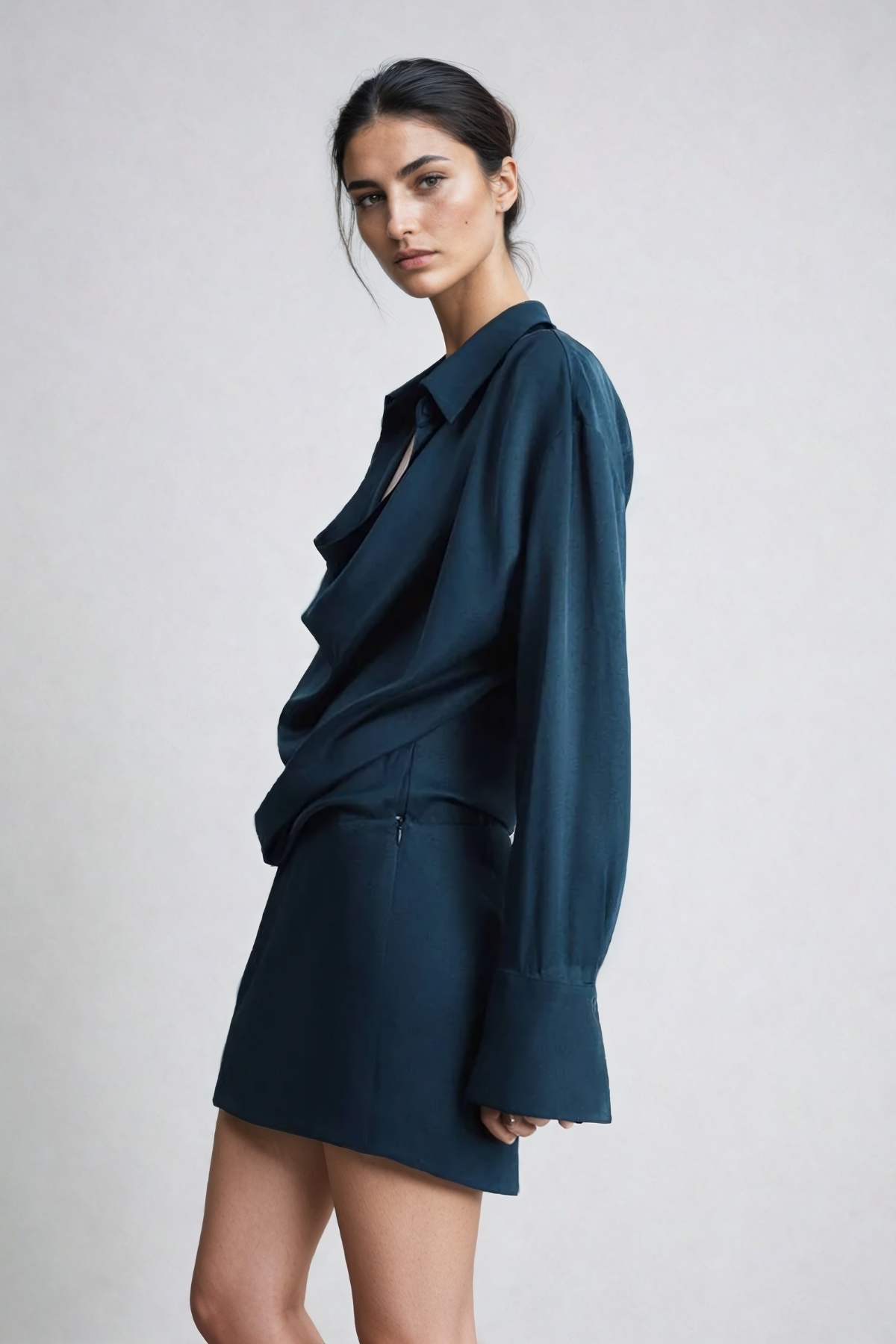 Aguirre Cowl Neck Satin Shirt Mini Dress