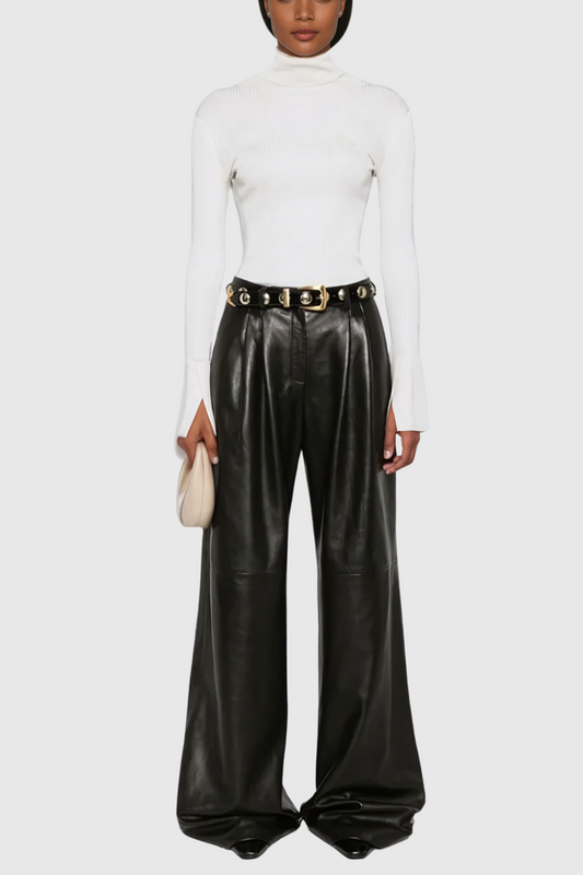 Ellalabel Aiattaua Leather Wide Pants - Crafted from High-quality Fabrication - Designed for Elegant Occasions.