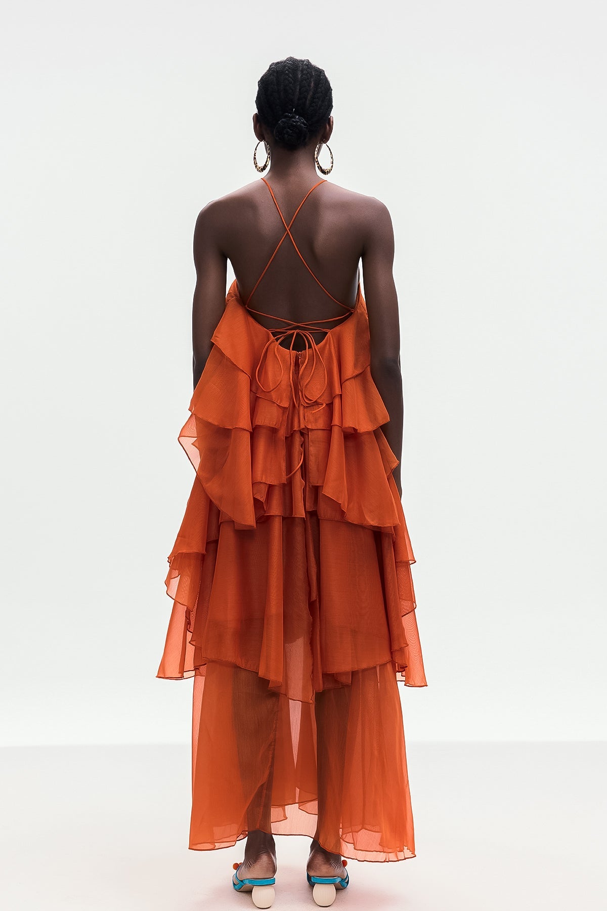 Shop  orange dress - Perfect for special occasions | Ailish Backless Flower Ruch Maxi Dress In Orange