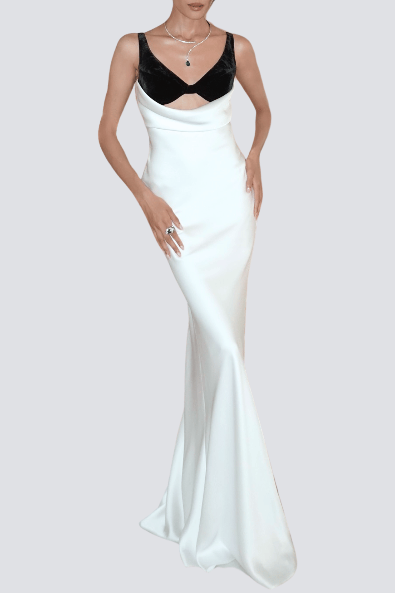 ALFREDO SATIN CUTOUT VELVET MAXI DRESS - WHITE