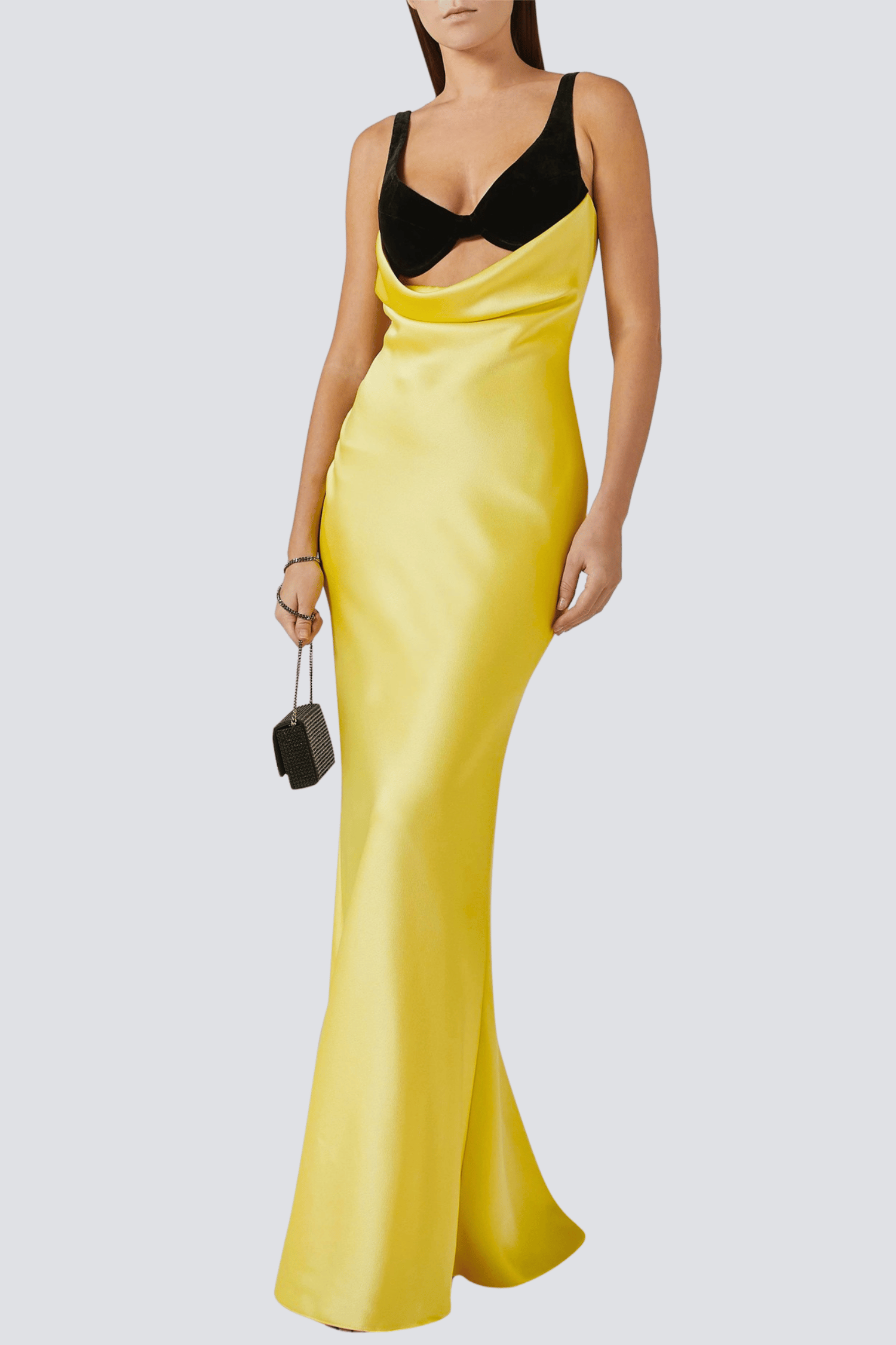 ALFREDO SATIN CUTOUT VELVET MAXI DRESS - YELLOW