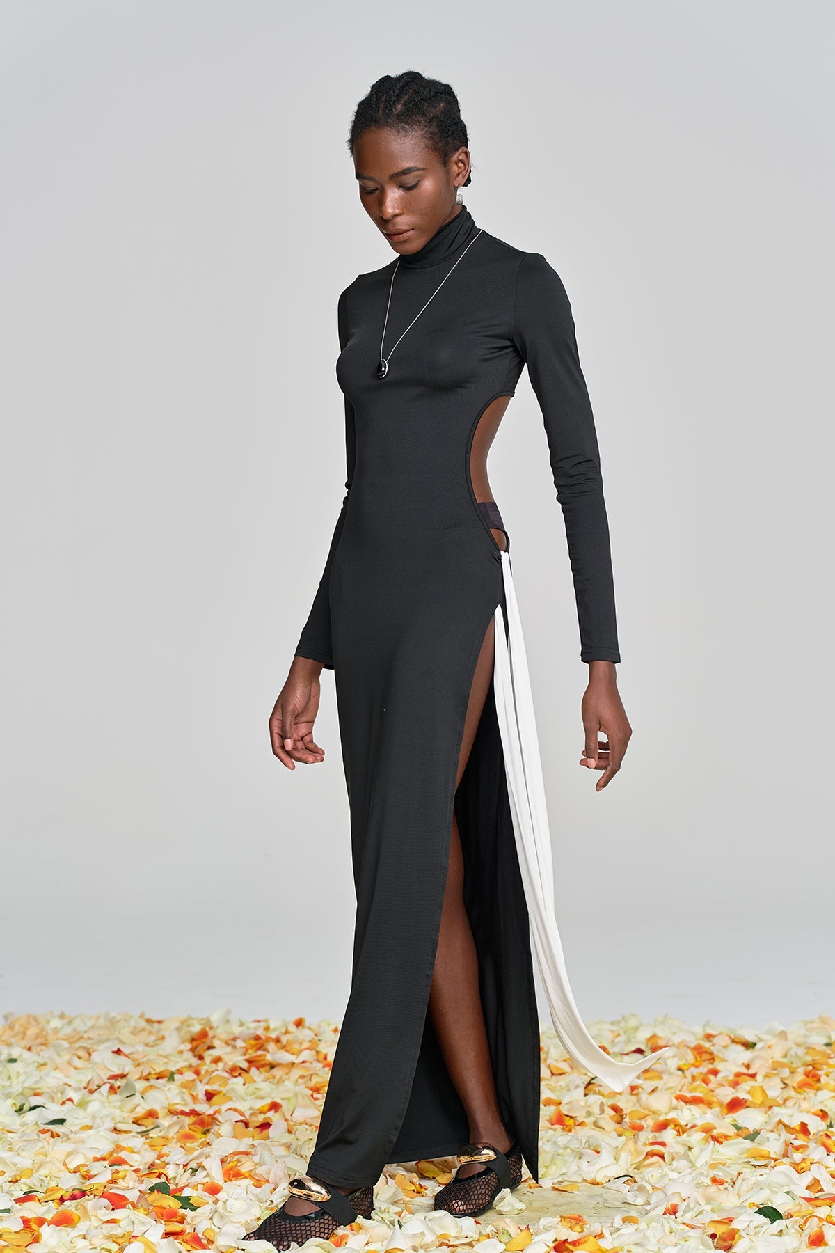 Alinka Cutout Lace Up High Split Maxi Dress