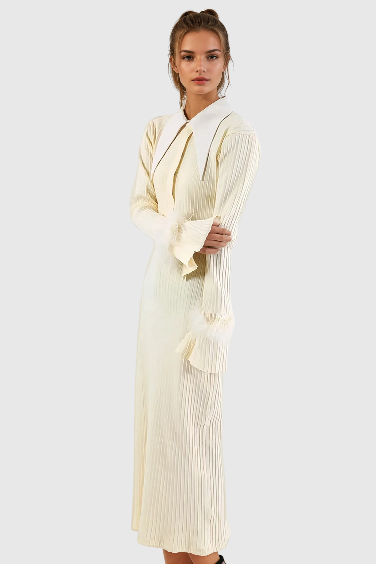 Almis Lapel Feather  Knit Maxi Dress - Stylish beautiful dress for special occasions | Buy Online