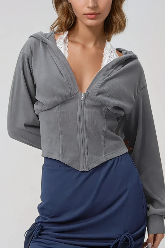 Ellalabel Alvilde Hooded Plunge Lace Top - Crafted from Intricate Lace Fabrication - Designed for Elegant Occasions.