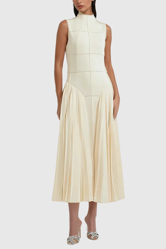 Ellalabel Amberlin Sleeveless Ruch Midi Dress - Crafted from High-quality Fabrication- Perfect for Garden Parties and Resort Wear.