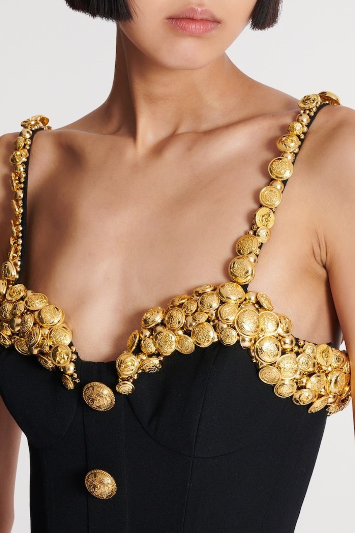 nelly black Buttoned Embellished Top & Mini Skirt Set