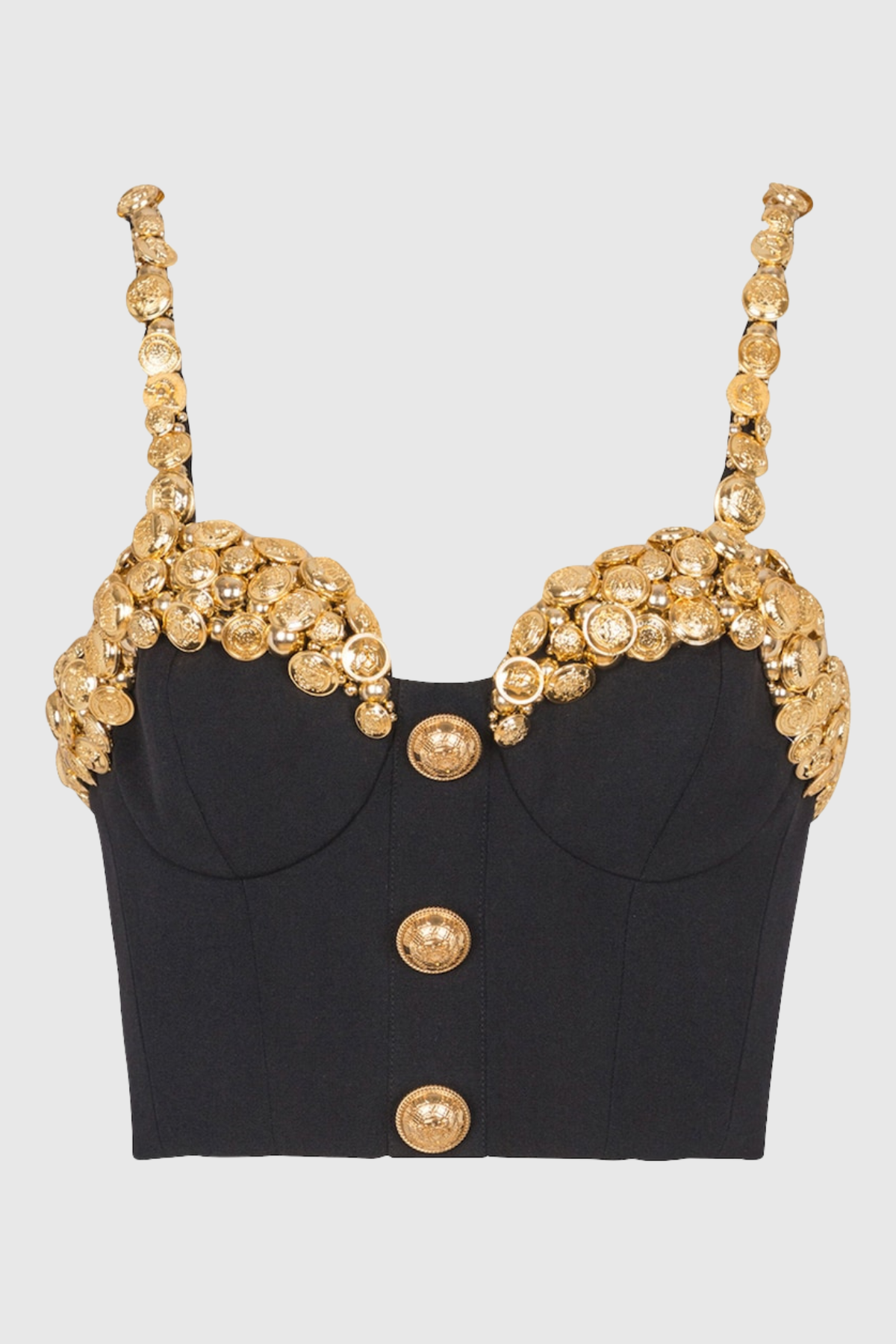 nelly black Buttoned Embellished Top & Mini Skirt Set