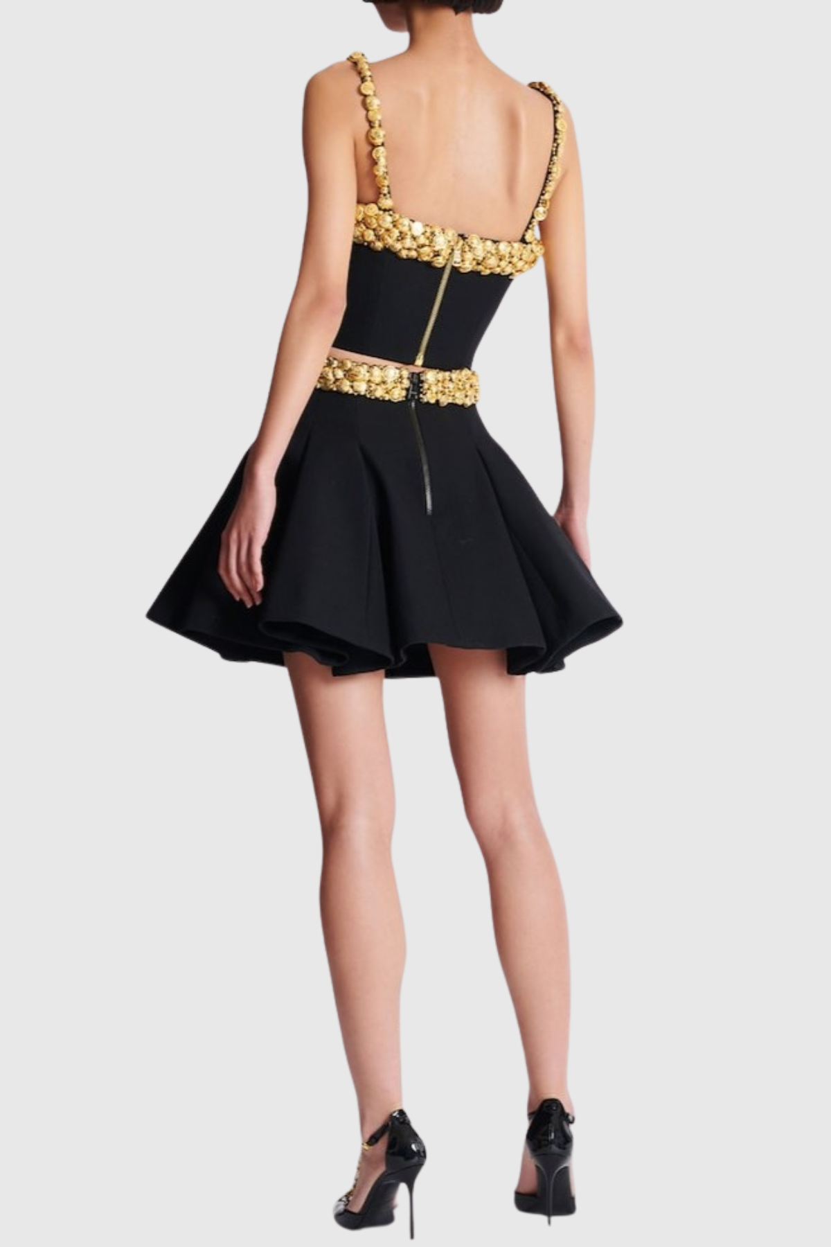 nelly black Buttoned Embellished Top & Mini Skirt Set