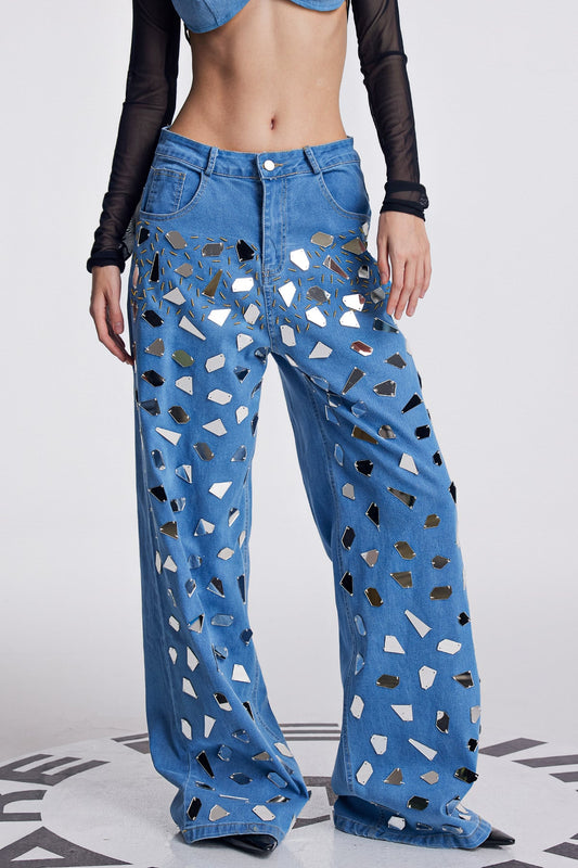 Ellalabel Amory Embellished Fringe Wide Jeans - Crafted from High-quality Fabrication - Designed for Elegant Occasions.