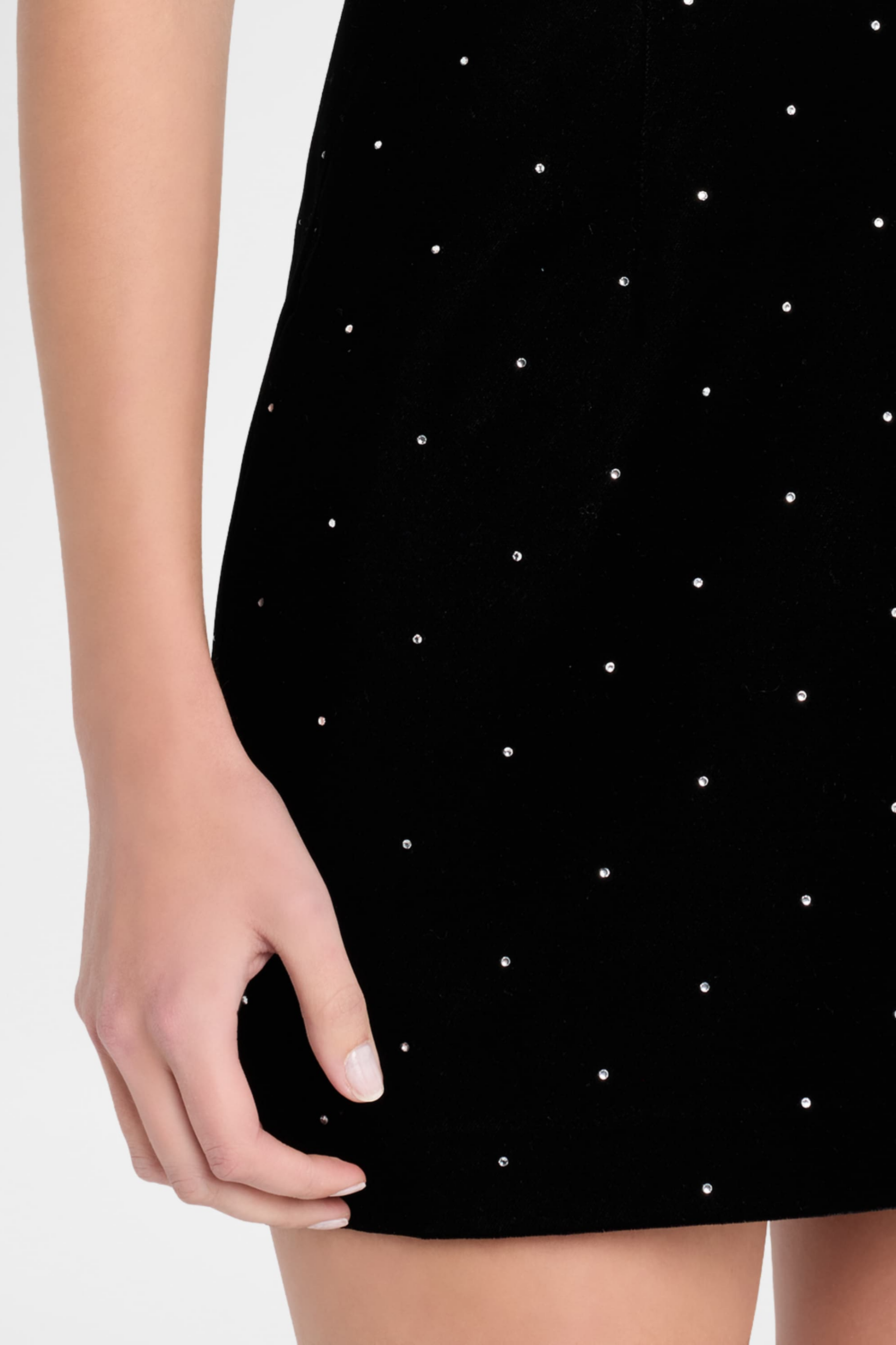 queena Halter Bow Velvet Mini Dress in black