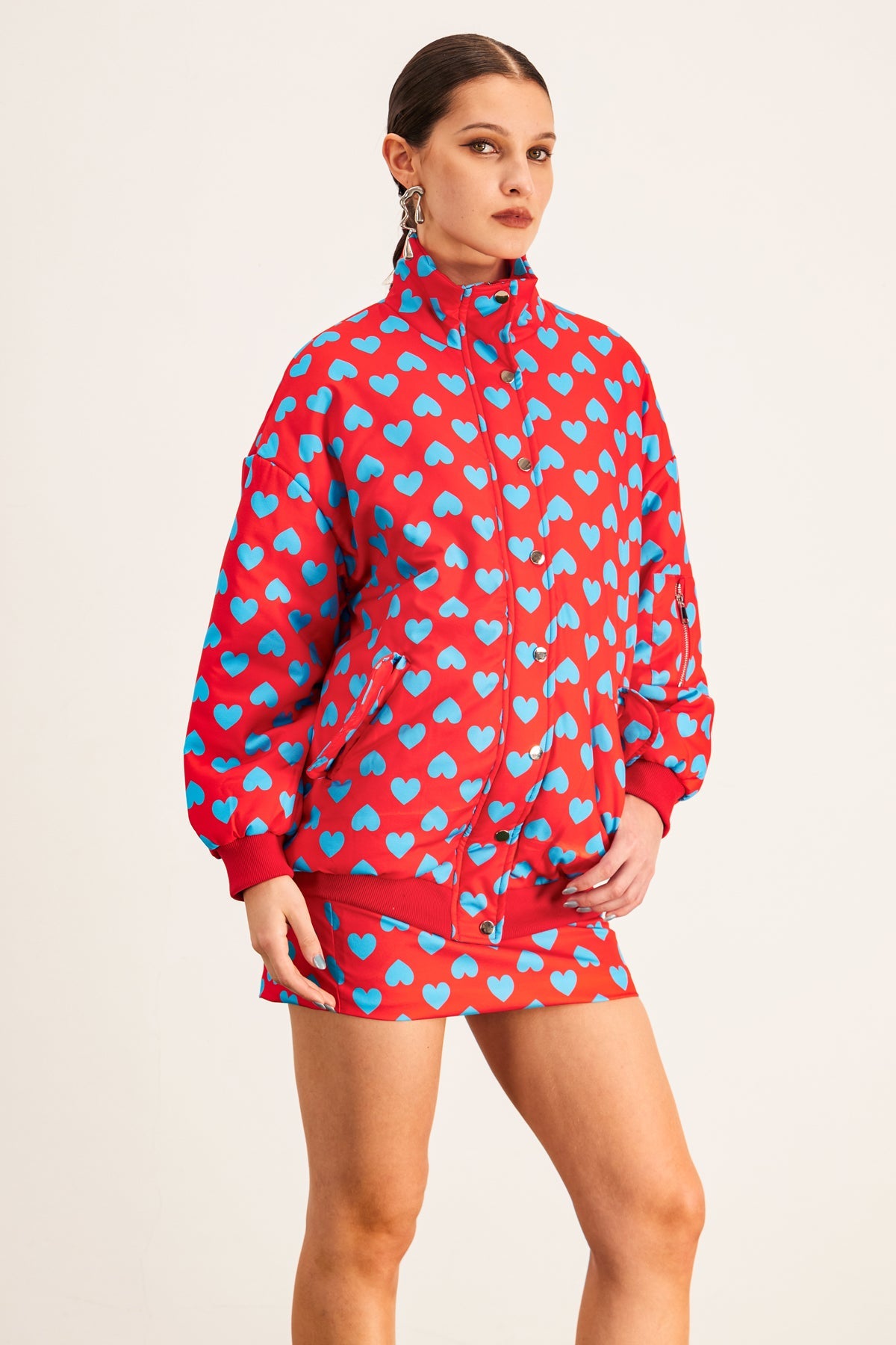 Anamika Love Dot Stand Collar Skirt Set