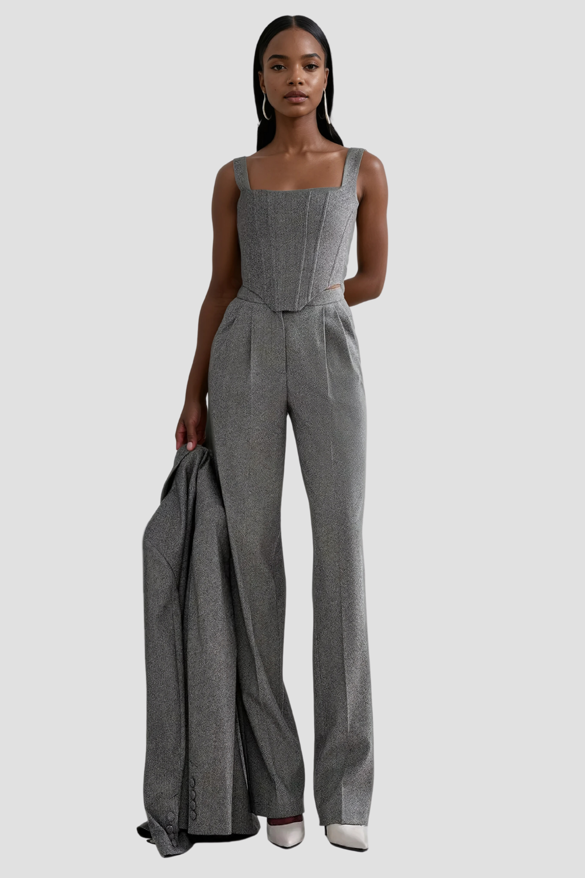 Shop  beautiful dress - Perfect for special occasions | Anang Lapel Strapless Three Piece Pants Set In Grey