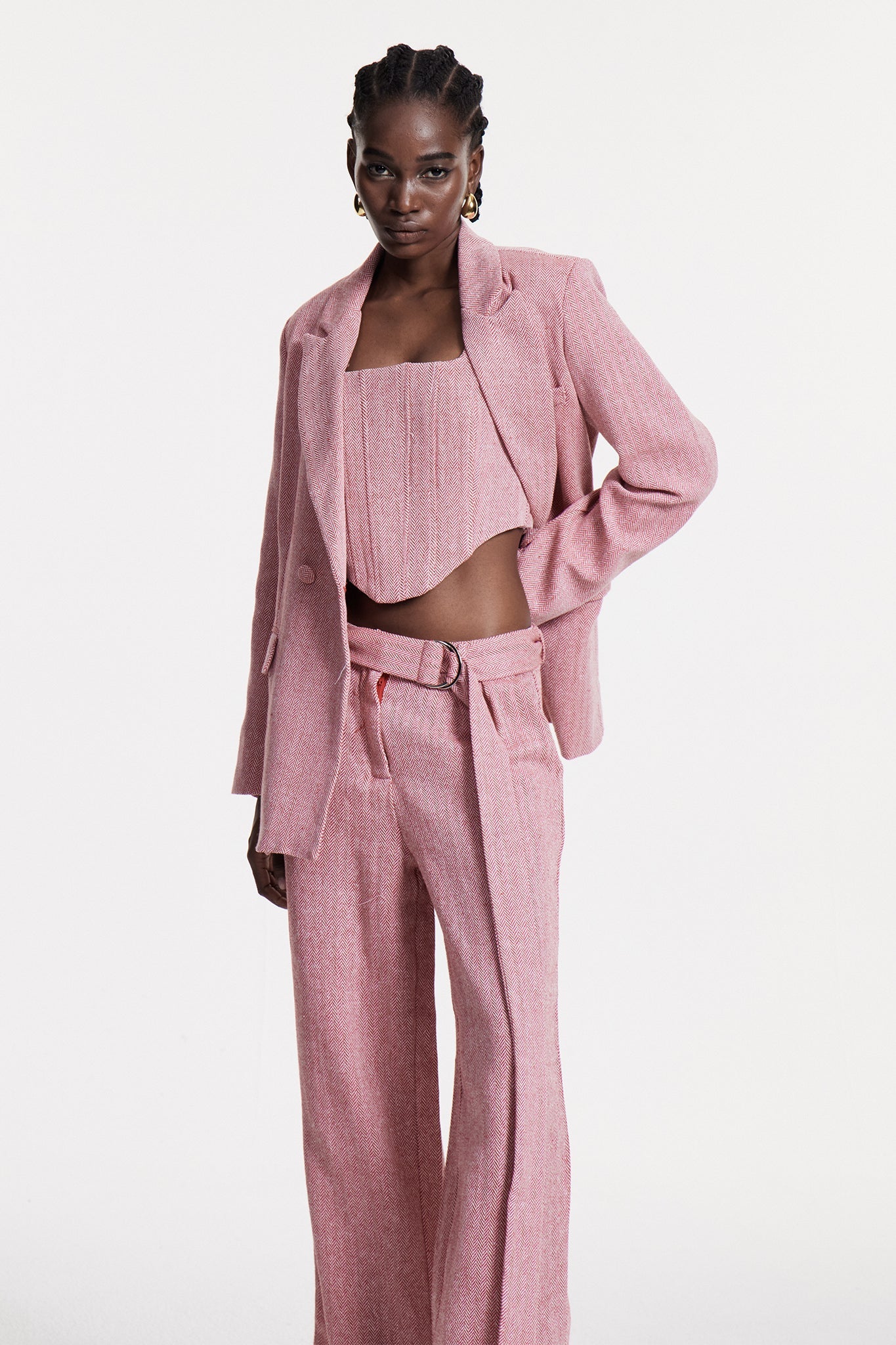 Stylish pink dress | Anang Lapel Strapless Three Piece Pants Set In Pink - Ideal for special occasions