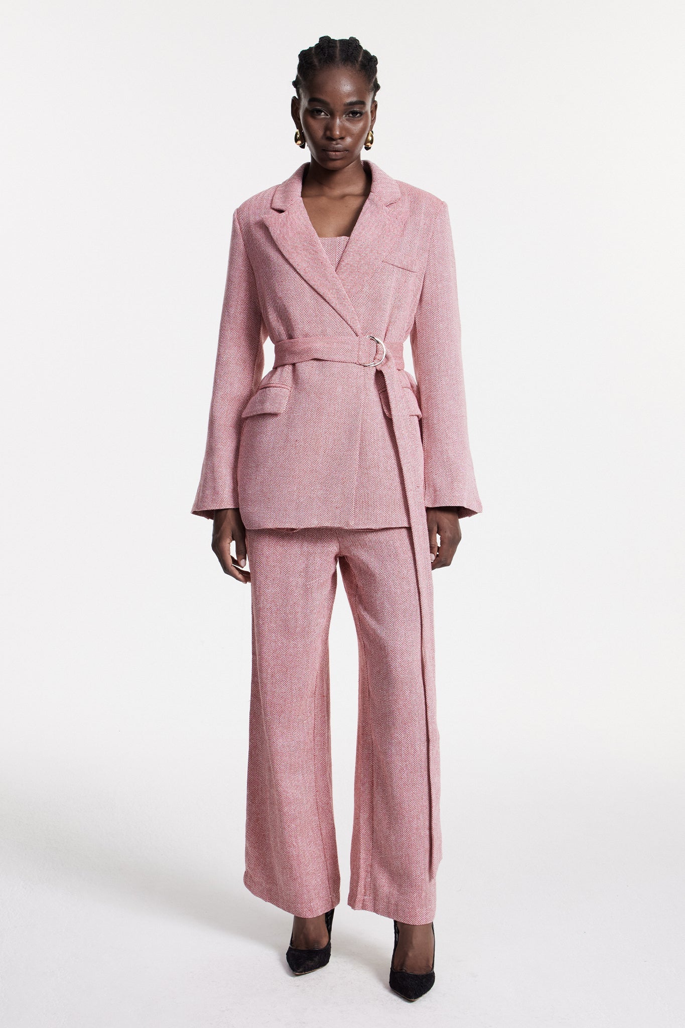 Shop  pink dress - Perfect for special occasions | Anang Lapel Strapless Three Piece Pants Set In Pink