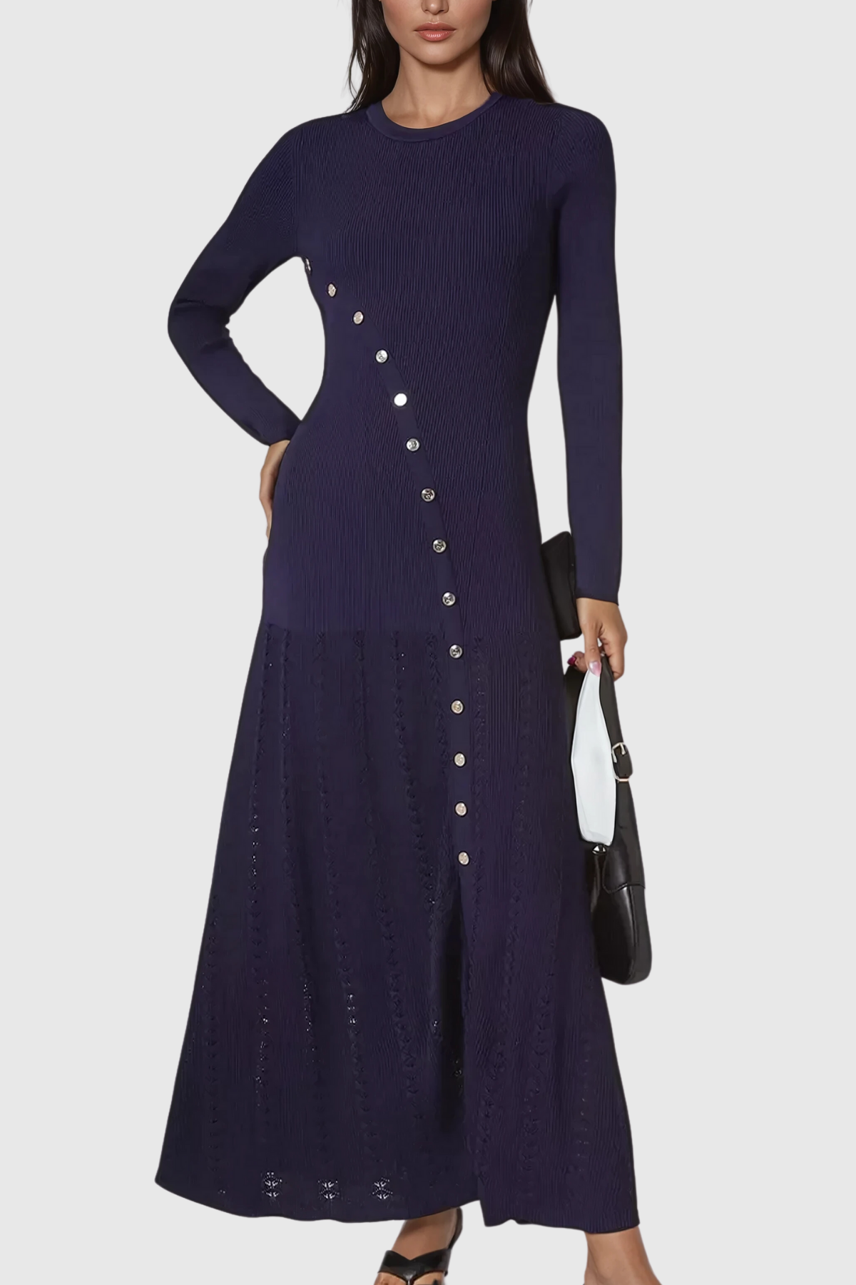 Shop  beautiful dress - Perfect for special occasions | Anasazi Button Ruffle Knit Maxi Dress