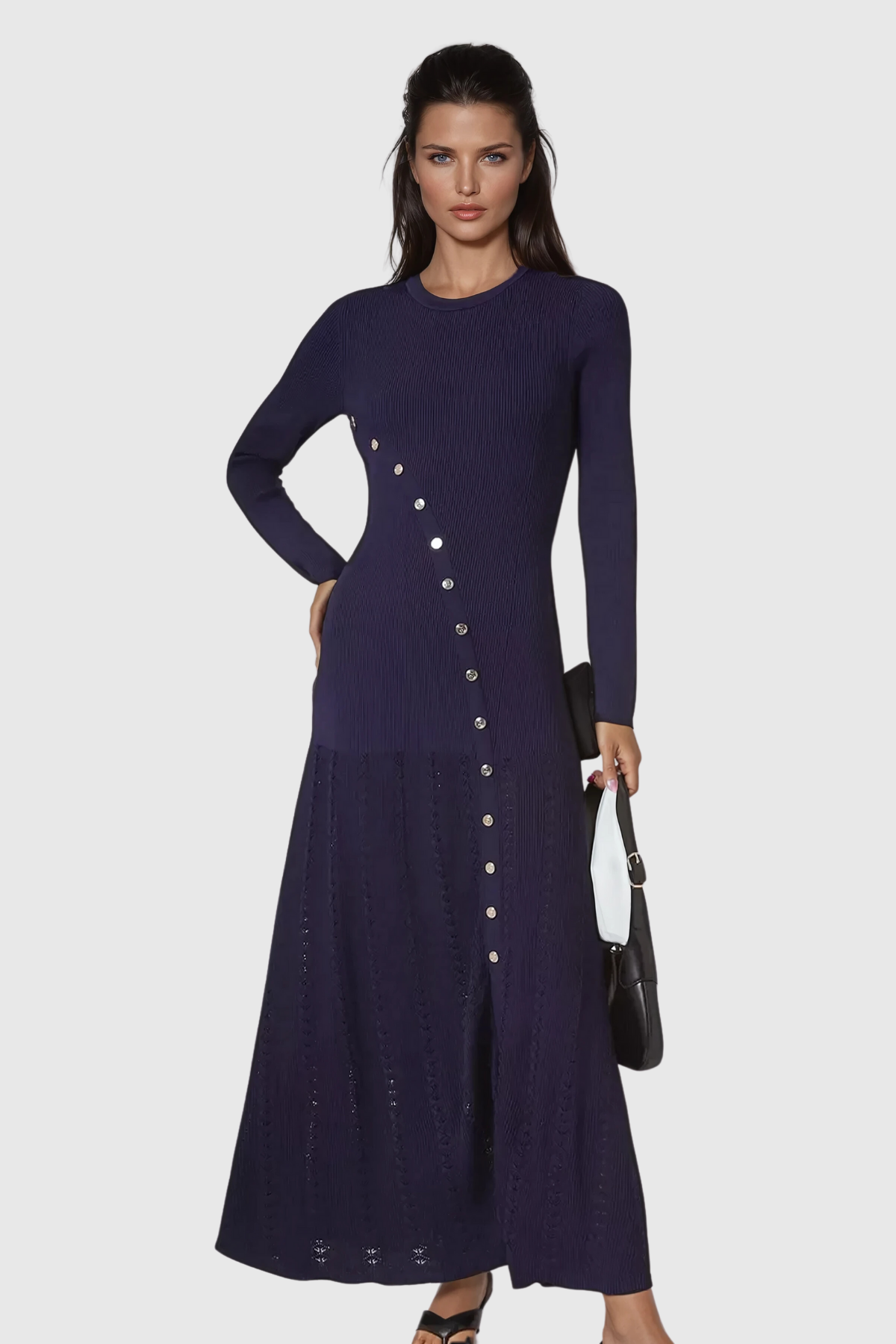 Anasazi Button Ruffle Knit Maxi Dress