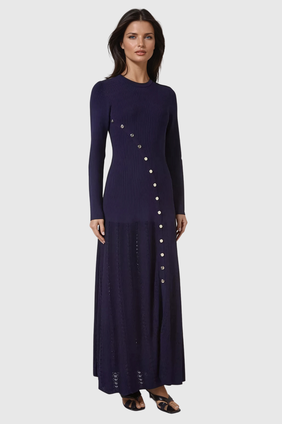 Anasazi Button Ruffle Knit Maxi Dress