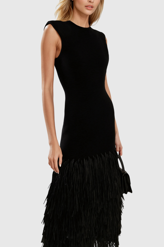 Ellalabel Anatoliy Fringe Backless Maxi Dress - Crafted from High-quality Fabrication- Ideal for Wedding Guest and Formal Galas.